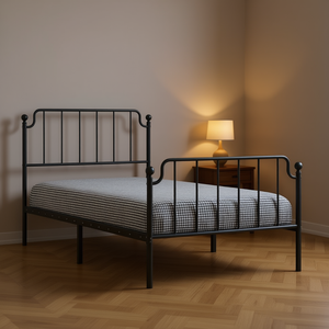 <b>Black</b> Powder-Coated Steel Twin Bed <b>Frame</b> Rectangular Metal Bed Industrial Bedroom Furniture - Product Image 2