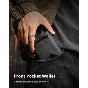 Slim Gift <b>Wallet</b> for Men <b>RFID</b> <b>Blocking</b> Minimalist Vegan Leather Front Pocket Card Holder with Pull Out Strap <b>Wallet</b> - Product Image 5