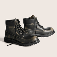 Bottes Martin en cuir véritable vieilli pour hommes, style vintage, avec semelle plateforme épaisse, noires, pour moto et travail, vente en gros