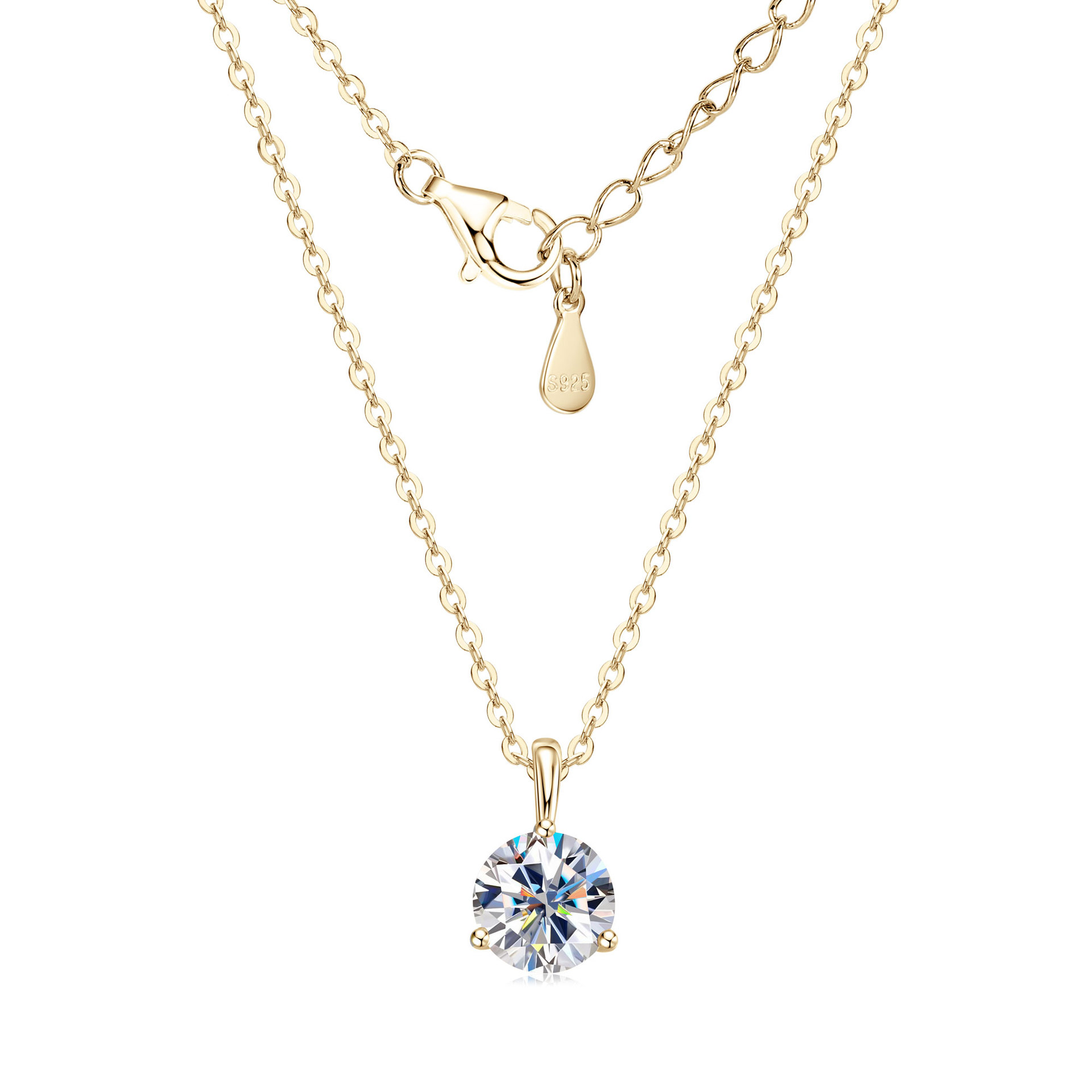 1Carat three-claw single stone necklace[KGold]