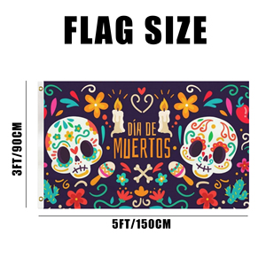 Drapeau personnalisé en gros du Jour des Morts mexicain 3x5 pieds pour décoration extérieure de jardin en polyester pour les fêtes - Product Image 3