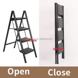 سلم فولاذي قابل للطي أسود حديث مضاد للانزلاق بـ 2-5 درجات، سعة تحمل 150 كجم، متين وقوي، محمول للاستخدام في المستودعات والمنازل، آمن - Product Image 2