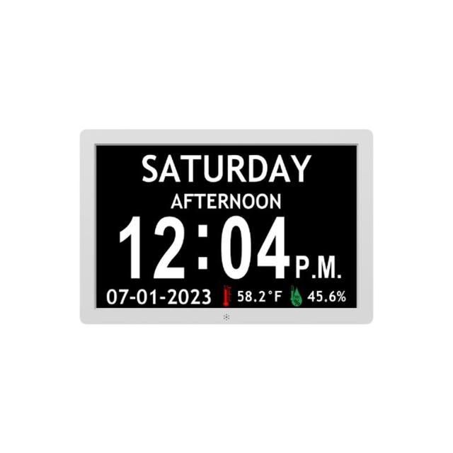 Photo Frame Digital Clock with 10 Inch Display Day Alarm Options Smart Alarm Temperature Humidity