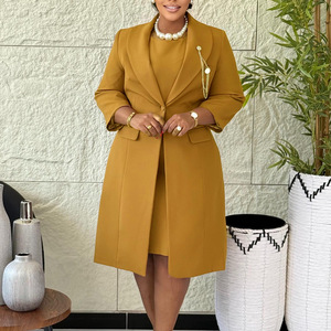 D610高品質レディーススーツ オフィスウェアセット エレガントで伸縮性のあるスリムスーツブレザー＋ストラップドレスセット ツーピースアウトフィット 女性用 - Product Image 4