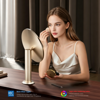 Miroir de maquillage pour coiffeuse, miroir LED rond doré de 9,6 pouces pour chambre d'hôtel, chambre à coucher, salon, maquilleur