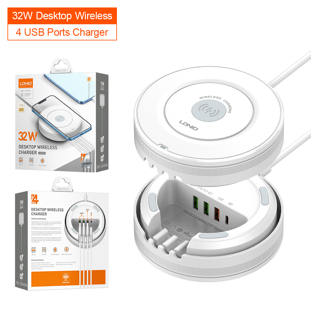 CARGADOR LDNIO AW003 WIRELESS 32W - 4P 3USB + 1PD