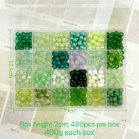 Boîte de 480 perles de verre assorties à 24 compartiments, perles rondes craquelées givrées nacrées de 8 mm pour kit de fabrication de bijoux et bracelets DIY