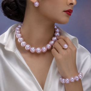 4-Piece Bridal Pearl Jewelry Set Faux Pearl Necklace Bracelet Earrings Ring <b>Suite</b> Elegant Mother of the Bride Gift Nickel Free - Product Image 1