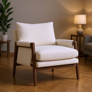 Fauteuil d'appoint en velours de style mid-century modern avec pieds en bois blanc et dossier solide pour salon - Product Image 2