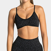Sujetador deportivo con estampado de leopardo y tirantes ajustables para mujer, sujetador de yoga de tela texturizada acanalada, suave y sin costuras