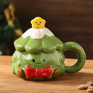 Tasse en céramique créative peinte à la main avec motif d'arbre de Noël, tasse à café mignonne et célèbre pour la maison, grande tasse à boire avec couvercle - Product Image 4