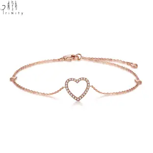 Good Quality Bracelets New Products Trendy Charms Jewelry 18K Rose Gold Natural Diamond Heart Shape Bracelets For Girl