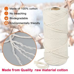 Cordon torsadé en coton recyclé pour macramé, 3 mm, vente en gros - Product Image 4