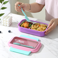 Boîte à bento simple en acier inoxydable 304, compartimentée, avec fourchette et cuillère, compatible micro-ondes et pratique