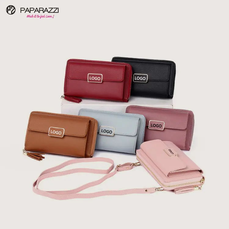 Paparazzi PA0358 Rfid Blocking Women Ladies Pu Leather Long Phone Wallet Shoulder Crossbody Clutch Bag With Detachable Strap