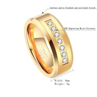 Bague large en carbure de tungstène avec incrustation de pierres CZ rondes, finition brossée et polie, bague de déclaration pour homme, en stock pour la vente en gros