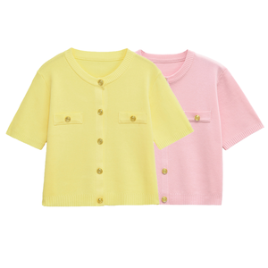 <span class=keywords><strong>Cardigan</strong></span> da Donna Elegante in Maglia Personalizzato all'Ingrosso a Maniche Corte con Girocollo e Bottoni Dorati - Product Image 1