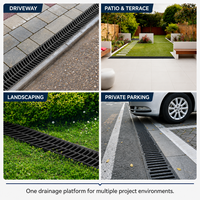Caniveau de drainage moderne en polymère HDPE noir en forme de U, flexible, certifié CE, en acier inoxydable, pour l'extérieur, 100x45x1000mm
