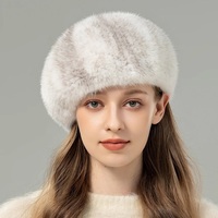 Gorro Casual de Piel de Visón Tejido a Mano de Lujo para Mujer, Gorro de Piel para Todas las Temporadas