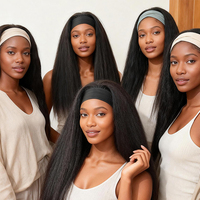 Perruque Bandeau Lisse Yaki REINE pour Femme, Fibre Synthétique Haute Température, Densité 250%, 28 Pouces, Fabriquée à la Machine, Noir Naturel