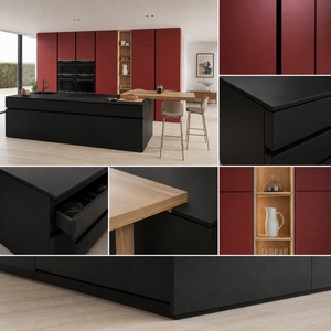 Gabinetes de Cocina Negros de Alta Gama, Certificados por la FSC, Madera Contrachapada Sostenible con Acabado Rojo Oscuro, Muebles de Cocina Personalizados - Product Image 3