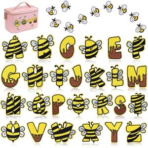 Parche bordado Little Bee tema letra inglesa parche de tela de transferencia de calor dibujos animados abeja 26 parche de letras - Product Image 1