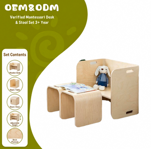 Ensemble de table et de chaises en bois courbé moderne 3 pièces pour enfants Meubles multifonctionnels naturels pour l'école à domicile, l'école, le salon - Product Image 1