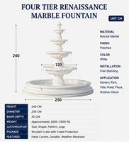 Fontaine d'eau sculpturale moderne en marbre blanc taille réelle BSA, fontaine en pierre à plusieurs niveaux avec éclairage LED pour cours et villas