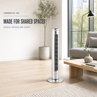 Ventilateur tour moderne électrique LED numérique sans pales, oscillant, avec brumisation et minuterie, pour usage extérieur et hôtelier