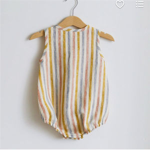 Simple Unisexe Garçons Filles Tenues Décontractées Lin Doux Boutonnage Sans Manche Infantile Barboteuse - Product Image 5