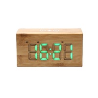 Bamboe Digitale Desktop Alarm Led Houten Tafel Klok Met Draadloze Oplader