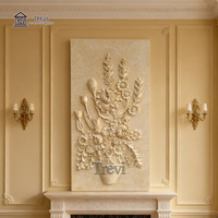 TREVI Art mural en pierre naturelle de villa européenne de haute qualité, relief en marbre avec sculpture de fleurs et d'herbe pour la décoration