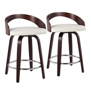 Modern Solid Wood Frame Bar <b>Stool</b> with Swivel and White Faux Leather Seat for Kitchen & Restaurant Commercial Use Set of 2 - Product Image 1