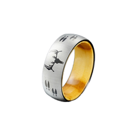 POYA Bague de style classique en acier inoxydable argenté Oliver Wood Liner de 8mm pour mariage et anniversaire avec un motif de cerf noir