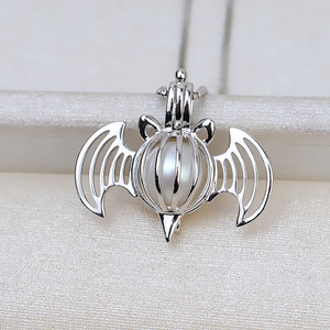 Collier avec pendentif chauve-souris en argent S925, style européen et américain, accessoires de bricolage, cage sans trou de 7-8 mm, porte-perle vide - Product Image 3