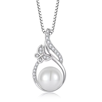 Pendentif papillon en argent sterling 925 avec perle imitation et zircon cubique, chaîne en boîte, bijoux fins