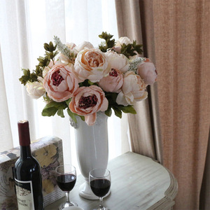 Bouquet de pivoines artificielles de style européen, 13 têtes, fleurs en soie, haute simulation, décoration de mariage et de maison - Product Image 1