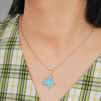 Nouveauté 925 Sterling Silver Natural Blue Larimar Stone Fine Jewelry Tortue Collier Pendentif pour Saint Valentin Cadeau
