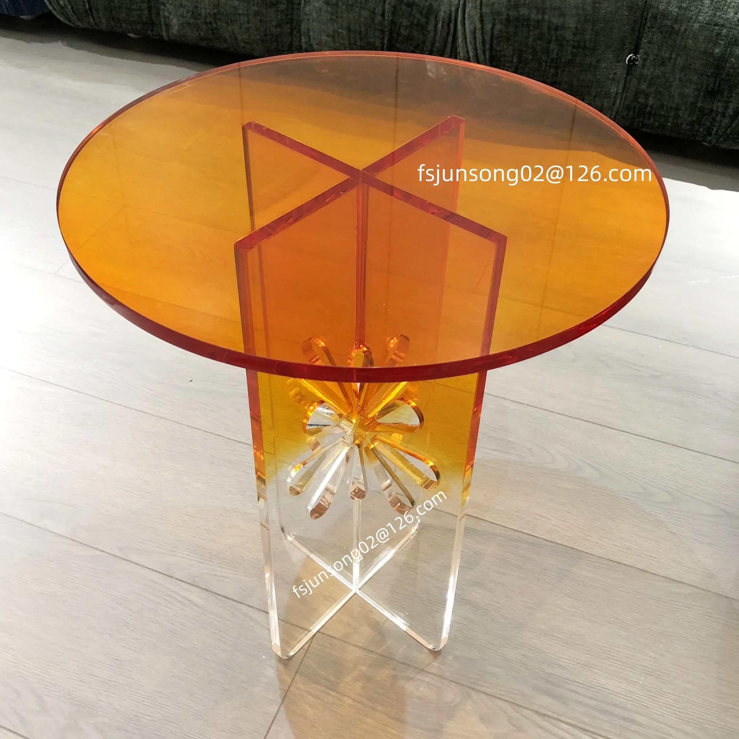 JS โต๊ะข้างเล็กทำจากอะคริลิคหลากสี AC01ชุดโต๊ะกาแฟสีส้มผสมสีขาวเฟอร์นิเจอร์ฟัสซานทรงกลมขนาด40ซม. ราคาขายส่ง