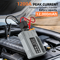 Démarreur de batterie 12V 12000mAh avec courant de crête, pompe à air, écran LED numérique, batterie externe et gonfleur de pneus à charge rapide