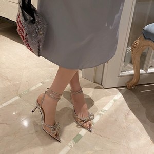 Zapatos de Novia Primavera-Verano 2022, Nuevas Sandalias de Tacón Alto con Lazo de Pedrería, Transpirables, Estilo Gladiador - Product Image 2