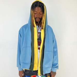 Sweat à capuche zippé épais et lourd à couche personnalisée 550gsm pour hommes Sweat à capuche zippé uni avec fermeture éclair - Product Image 5