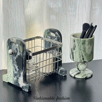 Panier de rangement en marbre vert et noir, organiseur de bureau de style luxueux pour parfums et cosmétiques, panier de rangement décoratif pour la vanité