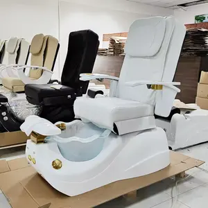 High End Wit Lederen Salon Voetverzorging Manicure Stoel Elektrische Massage Spa Stoel Pedicure 2023 Met Glazen Kom