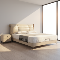 Cadre de lit moderne en cuir avec rangement, structure intérieure en bois de pin massif, pieds de lit en métal, mobilier de chambre d'hôtel de luxe
