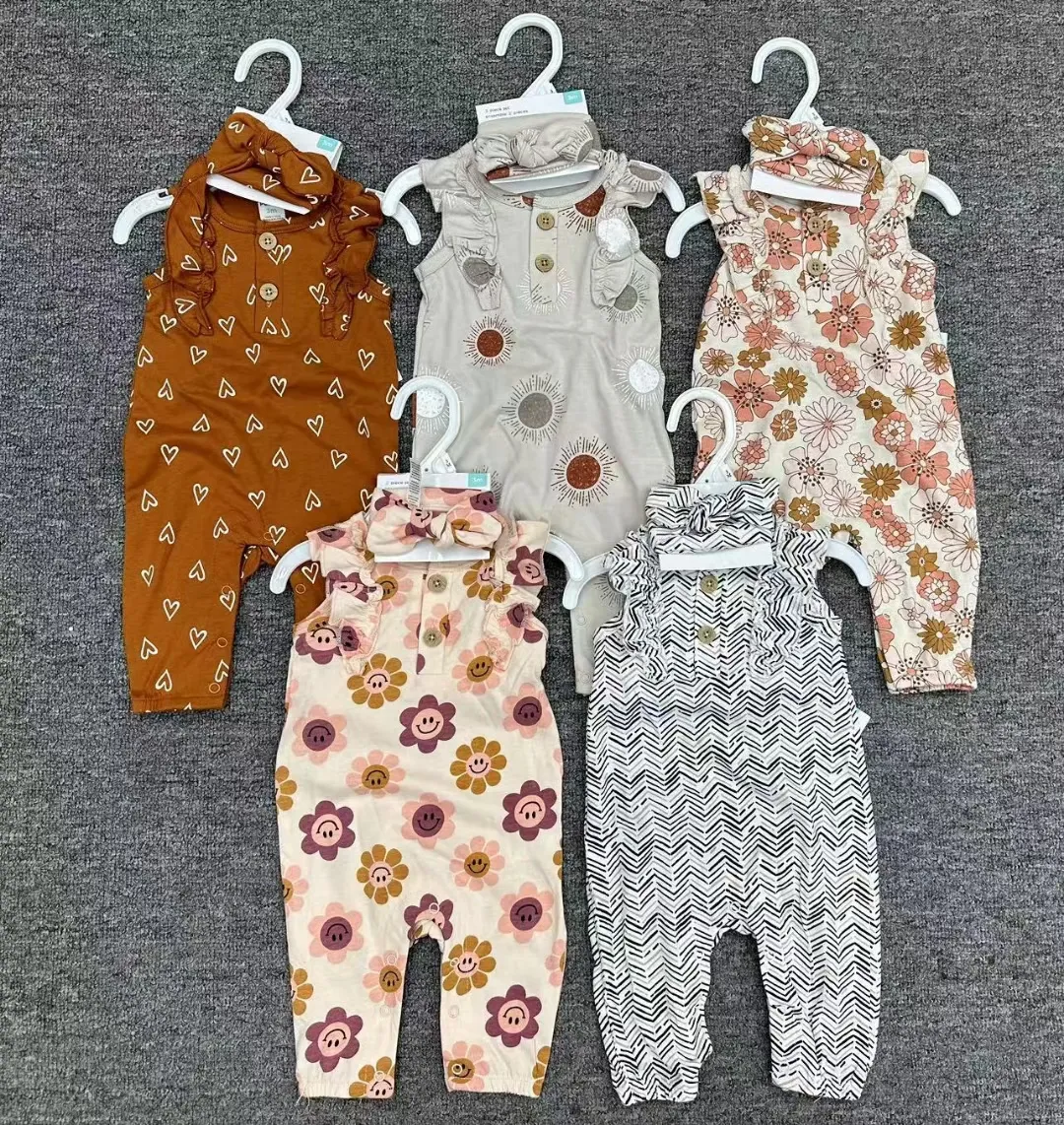 Sommer Kleinkinder Mädchen Outfit Kleidung Jumpsuit Baumwolle Leinen ärmellos rüschenbesetzt Körperanzug Baby Mädchen Strampelanzug Set