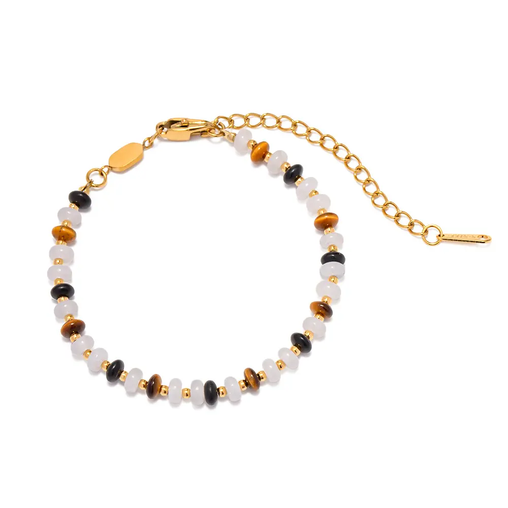 Wholesale Tiger Eye And Onyx Natural Stones Bracelet Stainless Steel 18k Gold Tarnish Free Jewelry Beads Jewelry