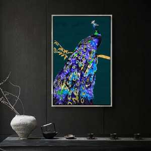 Salon décor luxe encadré Animal oeuvre 3D émail peinture <span class=keywords><strong>bleu</strong></span> verre peinture <span class=keywords><strong>paon</strong></span> photos - Product Image 2