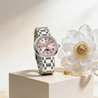 Montre Romantique Rose pour Femme en Acier Inoxydable - Nouveau Modèle 2025 Guihua Automatique Mécanique avec Lunette Entièrement Sertie de Diamants et Verre Saphir