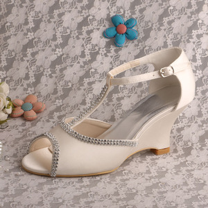 Talon personnalisé <span class=keywords><strong>blanc</strong></span> chaussures de mariage compensées pour les femmes taille 6 - Product Image 3